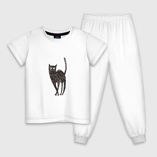 Детская пижама Рисованная кошка / Белый – фото 1