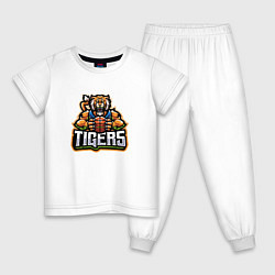 Пижама хлопковая детская Тигр баскетболист, цвет: белый