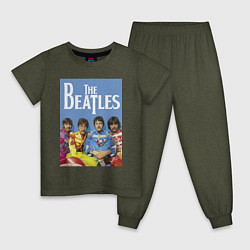Пижама хлопковая детская The Beatles - world legend!, цвет: меланж-хаки
