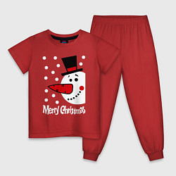Пижама хлопковая детская Merry Christmas: снеговик в шляпе, цвет: красный