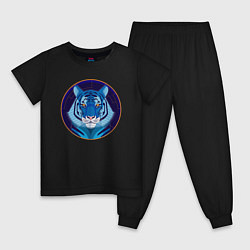 Пижама хлопковая детская Голубой водяной тигр символ 2022 года, цвет: черный