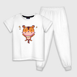Пижама хлопковая детская Прыгающий радостный тигр, цвет: белый