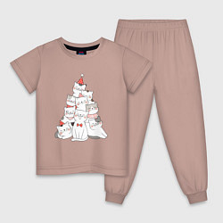 Пижама хлопковая детская НОВОГОДНЯЯ ЕЛКА ИЗ КОТОВ, цвет: пыльно-розовый