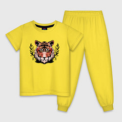 Пижама хлопковая детская Рыжий тигр в траве, цвет: желтый