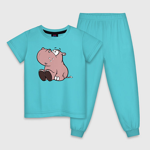 Детская пижама Бегемотик детский коричневый / Бирюзовый – фото 1