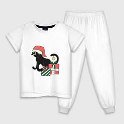 Пижама хлопковая детская Новогодний кот 2022, цвет: белый