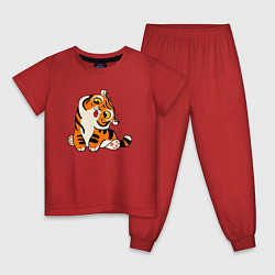Пижама хлопковая детская Смешной тигренок цвета красный — фото 1