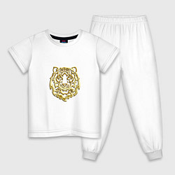Пижама хлопковая детская Символ года тигренок золотой на удачу, цвет: белый