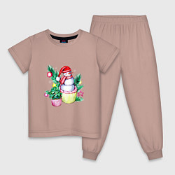 Пижама хлопковая детская Новогодние сладости Снеговик, цвет: пыльно-розовый
