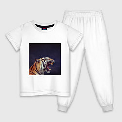 Пижама хлопковая детская Tiger 2022 рычит в темноте, цвет: белый