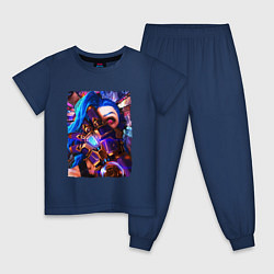 Пижама хлопковая детская ARCANE LOL JINX FACE LEAGUE OF LEGENDS, цвет: тёмно-синий