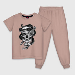 Пижама хлопковая детская Snake skull, цвет: пыльно-розовый