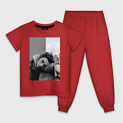 Пижама хлопковая детская Шаламе черно белое фото на фоне города, цвет: красный