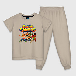 Пижама хлопковая детская Subway Surfers персонажи, цвет: миндальный