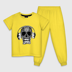 Пижама хлопковая детская Musical skull, цвет: желтый
