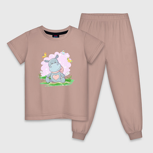 Детская пижама Бегемотик в цветочках / Пыльно-розовый – фото 1