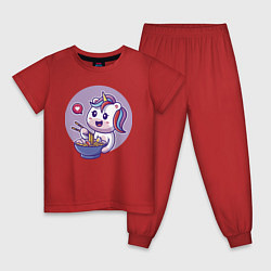 Пижама хлопковая детская Единорожка за принятием пищи, цвет: красный