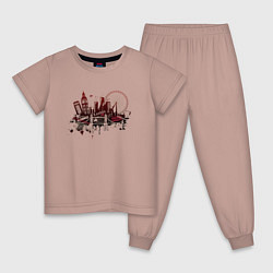 Пижама хлопковая детская London Dark red design, цвет: пыльно-розовый