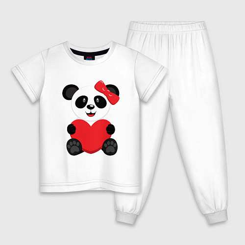 Детская пижама Панда с сердцем на прозрачном фоне / Белый – фото 1