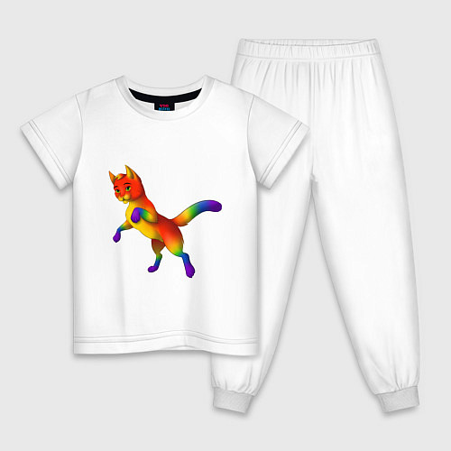 Детская пижама Разноцветный котёнок / Белый – фото 1