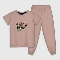 Пижама хлопковая детская Котик нападает, цвет: пыльно-розовый