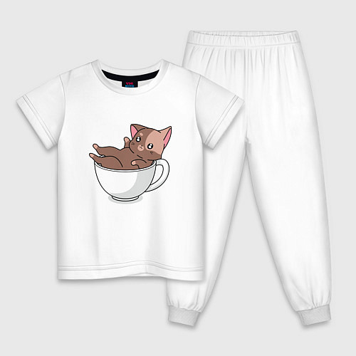 Детская пижама Милый Котик в чашке / Белый – фото 1