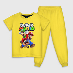 Пижама хлопковая детская Братья Марио, цвет: желтый