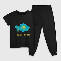 Пижама хлопковая детская Map Kazakhstan, цвет: черный