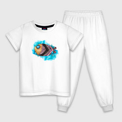 Пижама хлопковая детская Забавная рыбка, цвет: белый