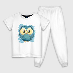 Пижама хлопковая детская Синий совенок, цвет: белый