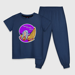 Пижама хлопковая детская А ещё я люблю фиолетовый контур, футболки, цвет: тёмно-синий
