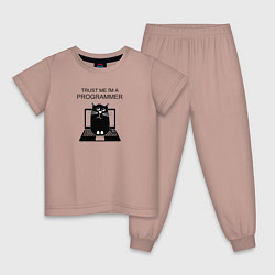 Пижама хлопковая детская Я, программист, цвет: пыльно-розовый