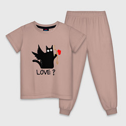 Пижама хлопковая детская LOVE CAT WHAT cat, цвет: пыльно-розовый