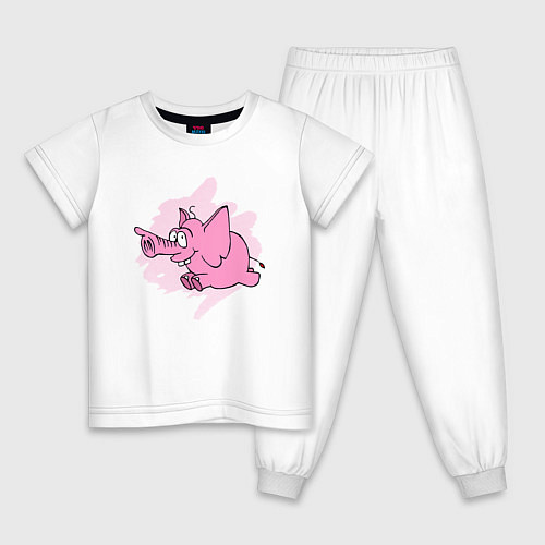 Детская пижама Розовый слон, бегущий по своим делам / Белый – фото 1