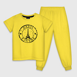 Пижама хлопковая детская Париж, Франция, Эйфелева башня, цвет: желтый