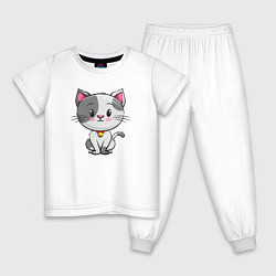 Пижама хлопковая детская Серый маленький котенок, цвет: белый