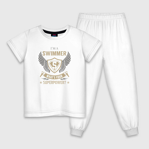 Детская пижама Я пловец А у тебя какая суперсила? / Белый – фото 1