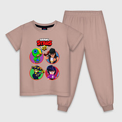 Пижама хлопковая детская Персонажи Бравл Старс Brawl Stars heroes, цвет: пыльно-розовый