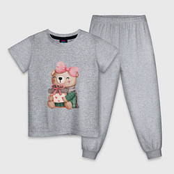Пижама хлопковая детская Мишка с подарками с валентинками, цвет: меланж