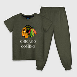 Пижама хлопковая детская Chicago are coming, Чикаго Блэкхокс, Chicago Black, цвет: меланж-хаки