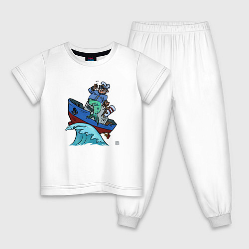 Детская пижама Капитан-русалка и бот / Белый – фото 1