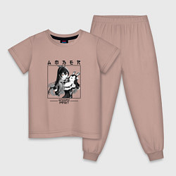 Пижама хлопковая детская Эмбер скаут, Genshin Impact, цвет: пыльно-розовый