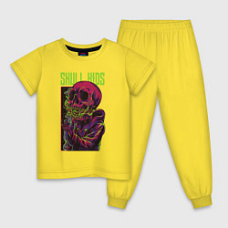 Пижама хлопковая детская Скелетон с пламенем во рту, цвет: желтый