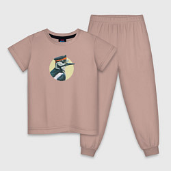 Пижама хлопковая детская Большой пестрый дятел в фуражке, цвет: пыльно-розовый