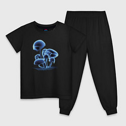 Пижама хлопковая детская Неоновые грибы, цвет: черный
