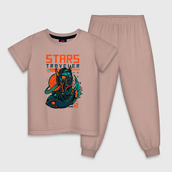 Пижама хлопковая детская Звёздный путешественник, цвет: пыльно-розовый