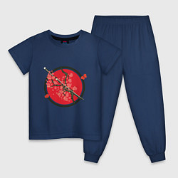 Детская пижама Японский меч, катана и ветви с красными цветами