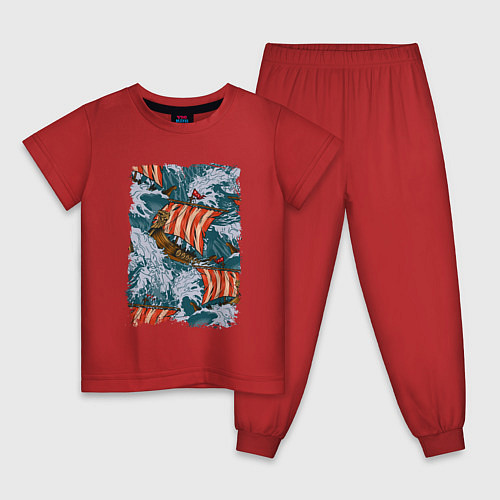 Детская пижама Драккары Морской бой / Красный – фото 1