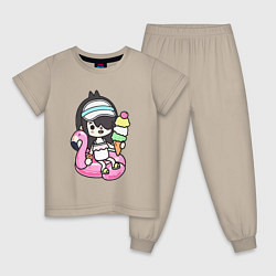 Пижама хлопковая детская Toca Boca девочка геймер, цвет: миндальный