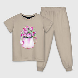 Пижама хлопковая детская Букет тюльпанов в вазе, цвет: миндальный